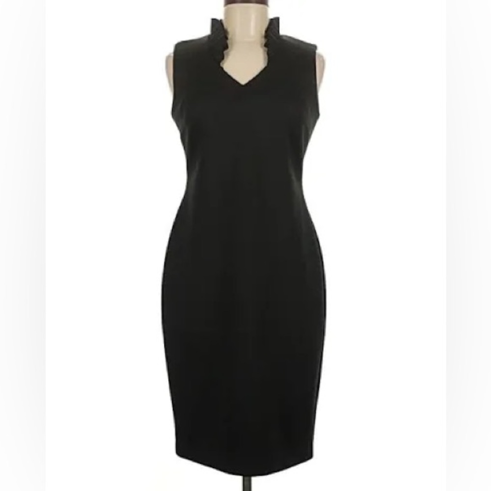 Calvin Klein Black Sheath Dress with Ruffled Collar - Picture 5 of 10